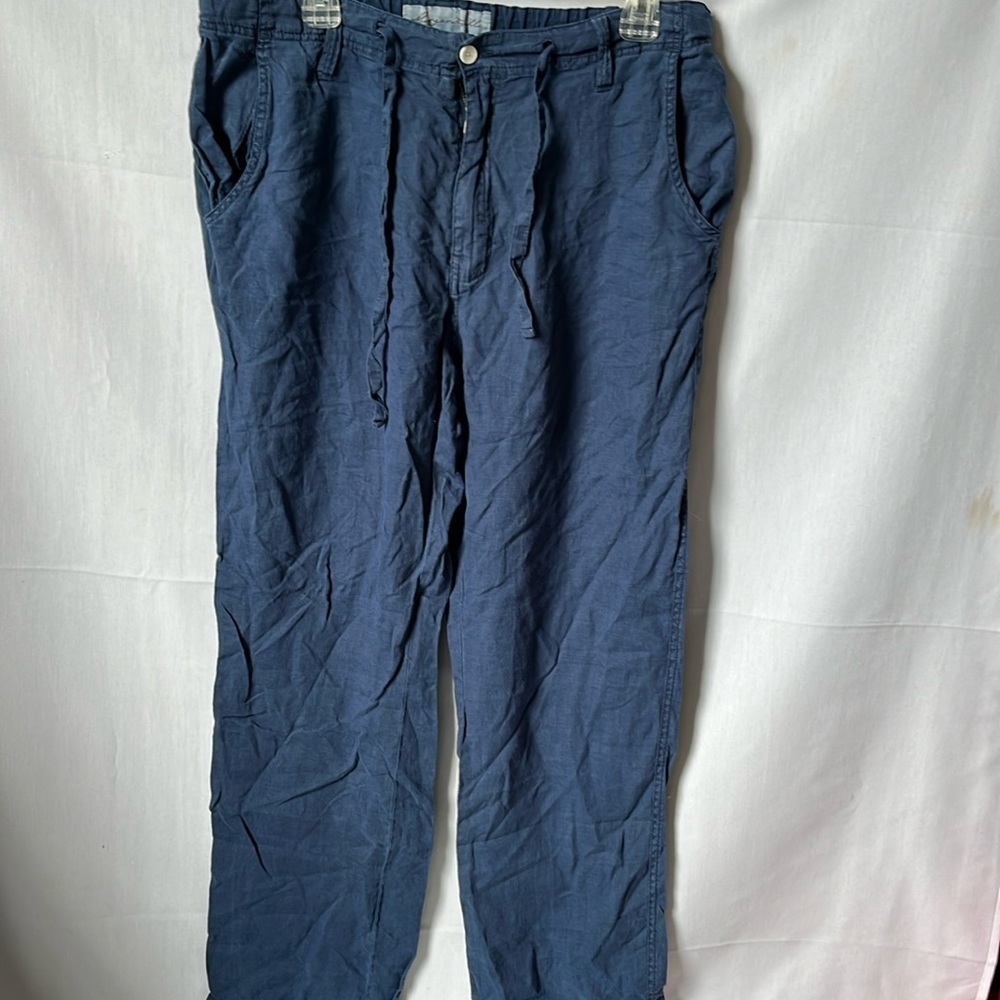 Margaritaville Blue Linen Drawstring Pants Beach Vacation Resort Wear